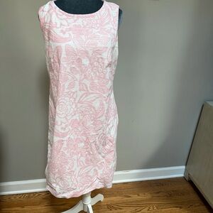 Talbots baby pink white tapestry paisley print midi dress 10 cotton sleeveless